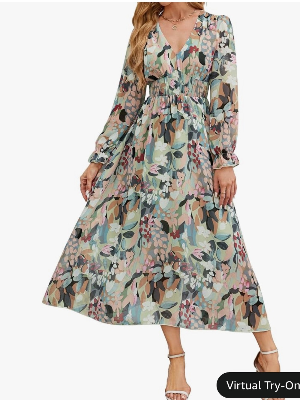 Floral V-Neck Long Sleeve Maxi Dress in Green Multi- SOLD OUT/WORN ONCE